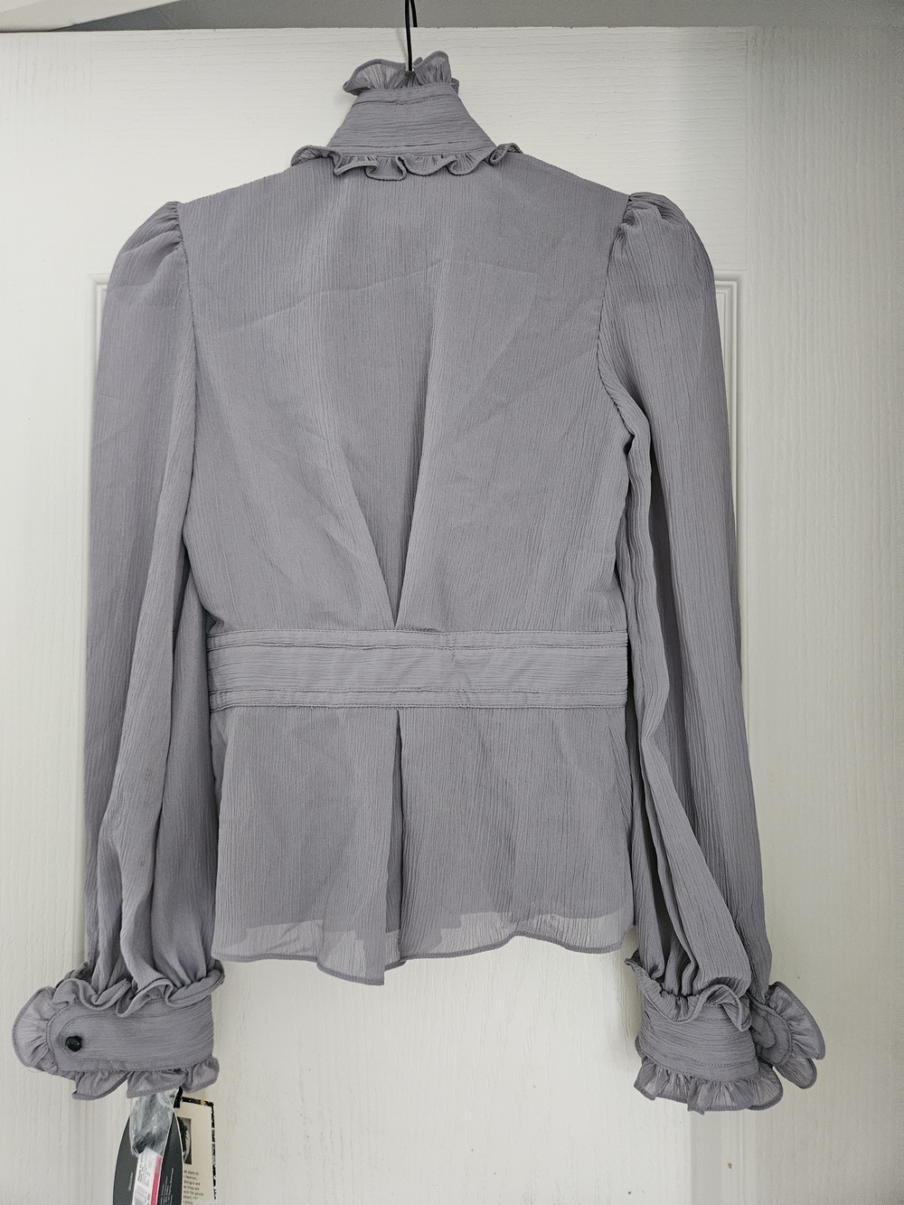Light Grey Ruffled Victorian Style Blouse - Picture 2 of 7